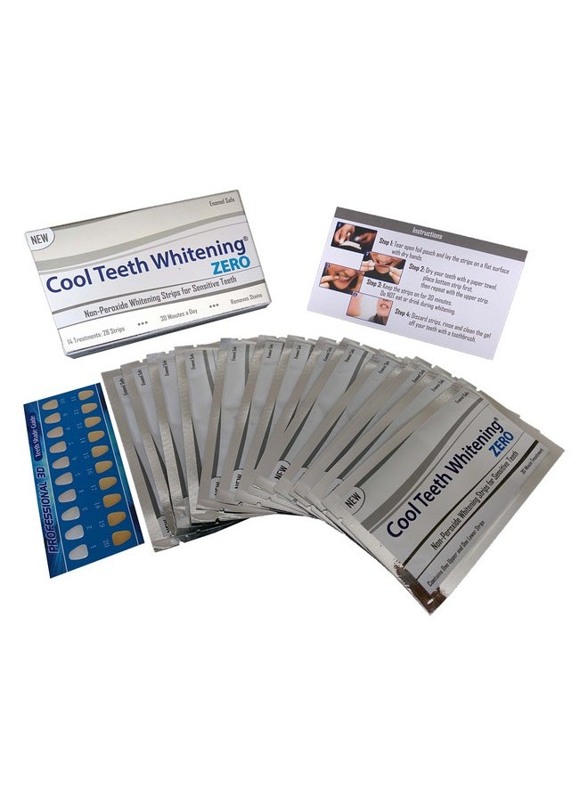 Zero Peroxide Strips For Sensitive Teeth And Gums Whitener Band Kit 28 Pcs 14 Treatments 2 Week Supply Color Chart Gentle No Hp Bleach Free Instant White Tooth Non Slip Formula