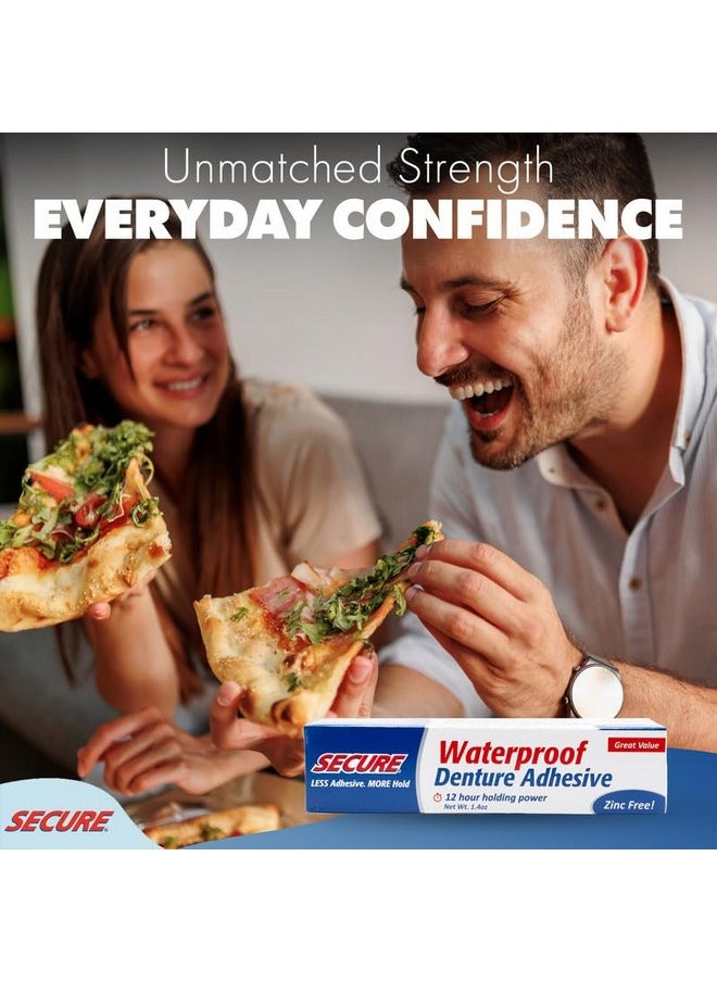 Waterproof Denture Adhesive - Zinc Free - Extra Strong Hold For Upper, Lower Or Partials - 1.4 Oz