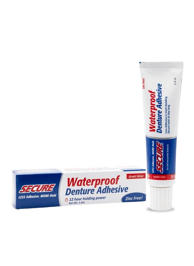 Waterproof Denture Adhesive - Zinc Free - Extra Strong Hold For Upper, Lower Or Partials - 1.4 Oz