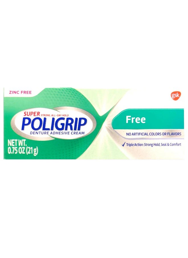 Super Poligrip Denture Adhesive Cream - Strong, All-Day Hold - Zinc Free - No Artificial Flavors Or Colors - 0.75 Oz. Ea.