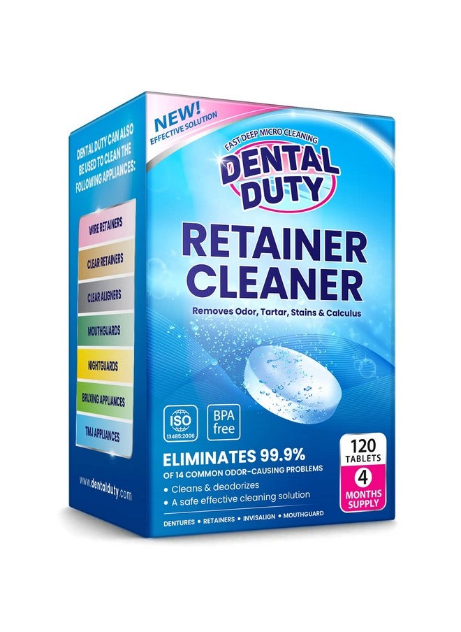 Retainer Cleaner And Denture Cleaning Tablets - Mouthguard Cleaner And Denture Cleaner Tablets Remove Plaque, Odors And Stains From Aligners, Night Guard And Removable Dental Appliances - 120 Tablet
