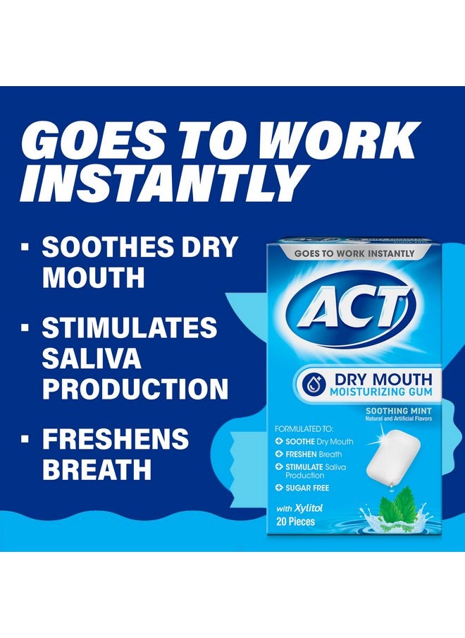 Dry Mouth Moisturizing Gum, 20 Pieces, With Xylitol, Sugar Free Soothing Mint
