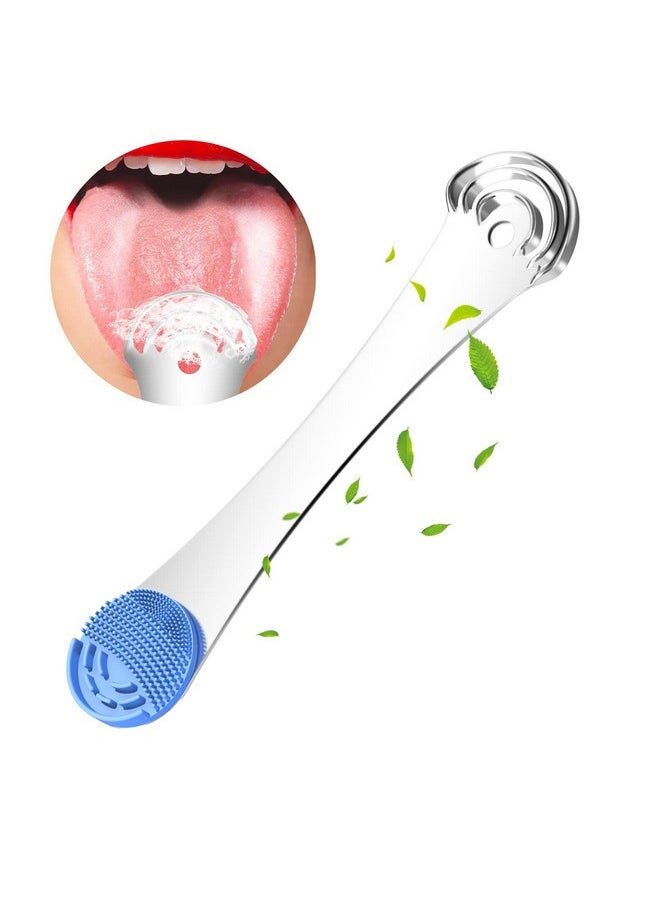 Tongue Scraper For Adults&Kids, Durable Food Grade 2 In 1 Silicone Tongue Brush And 100% Stainless Steel Tongue Scrapers, Reduce Bad Breath