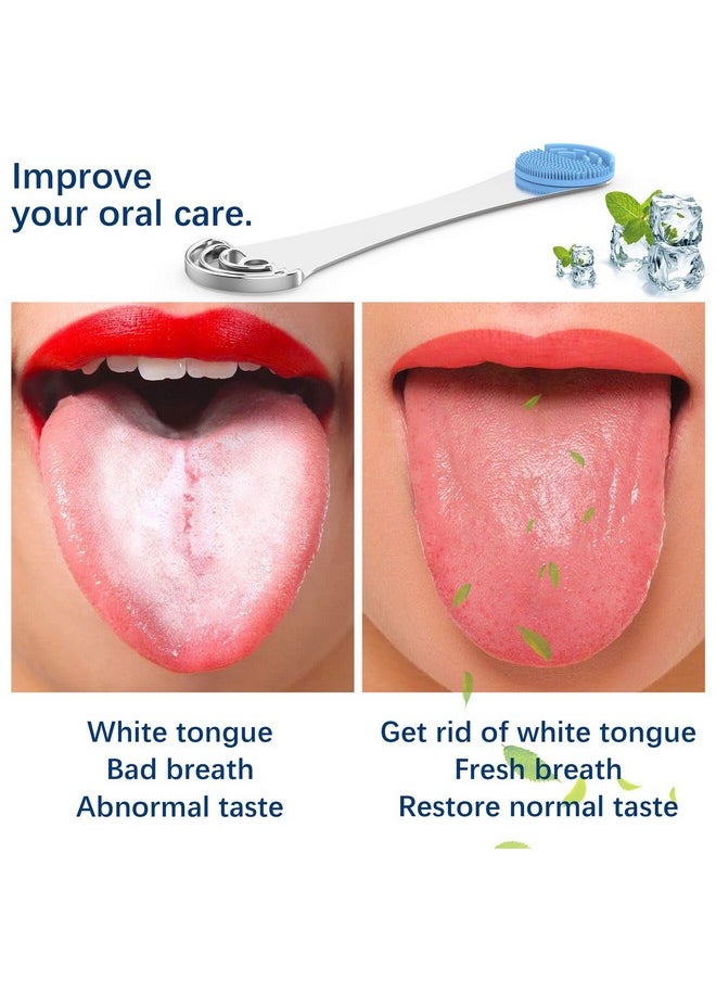 Tongue Scraper For Adults&Kids, Durable Food Grade 2 In 1 Silicone Tongue Brush And 100% Stainless Steel Tongue Scrapers, Reduce Bad Breath