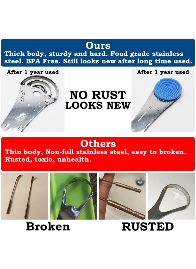 Tongue Scraper For Adults&Kids, Durable Food Grade 2 In 1 Silicone Tongue Brush And 100% Stainless Steel Tongue Scrapers, Reduce Bad Breath