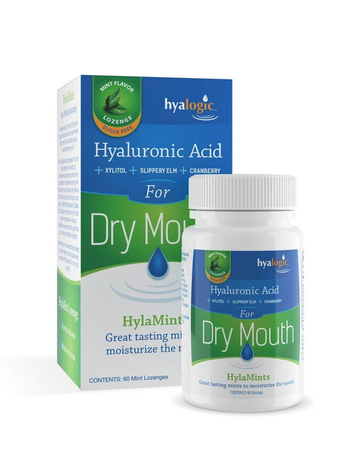 Hyamints Breath Mints For Dry Mouth- Sugar Free Mint Flavor- Natural Breath Freshener W/Hyaluronic Acid, Cranberry Extract, Xylitol, Slippery Elm, Orange Pectin (60 Count)