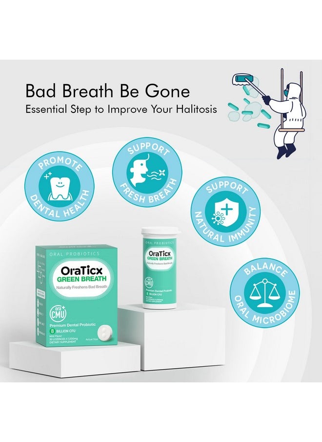 Green Breath Oral Care Probiotics, Naturally Support Freshens Bad Breath & Healthy Mouth, Dental Probiotic Supplement 8 Billion Cfu, Mint Flavor 30 Lozenges 1-Pk