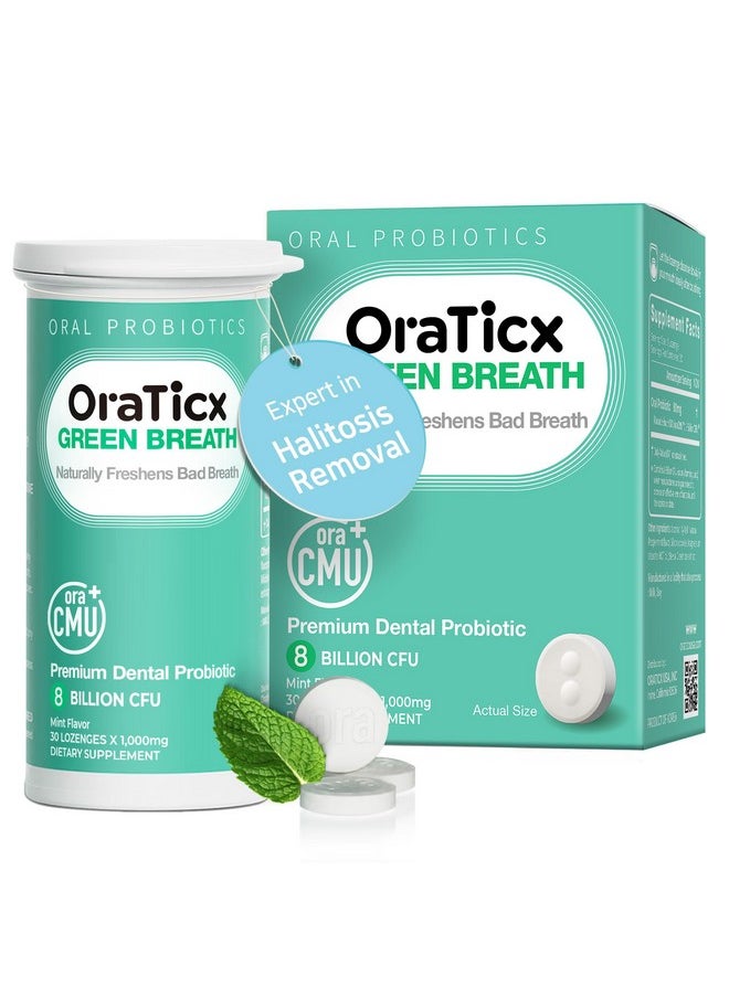 Green Breath Oral Care Probiotics, Naturally Support Freshens Bad Breath & Healthy Mouth, Dental Probiotic Supplement 8 Billion Cfu, Mint Flavor 30 Lozenges 1-Pk