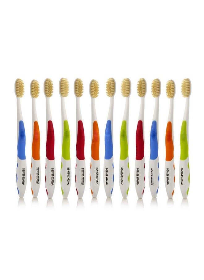 Dr Plotkas Extra Soft Flossing Toothbrush Manual Soft Toothbrush For Adults, Ultra Clean Toothbrush, Good For Sensitive Teeth And Gums, Multicolor, 12 Pack