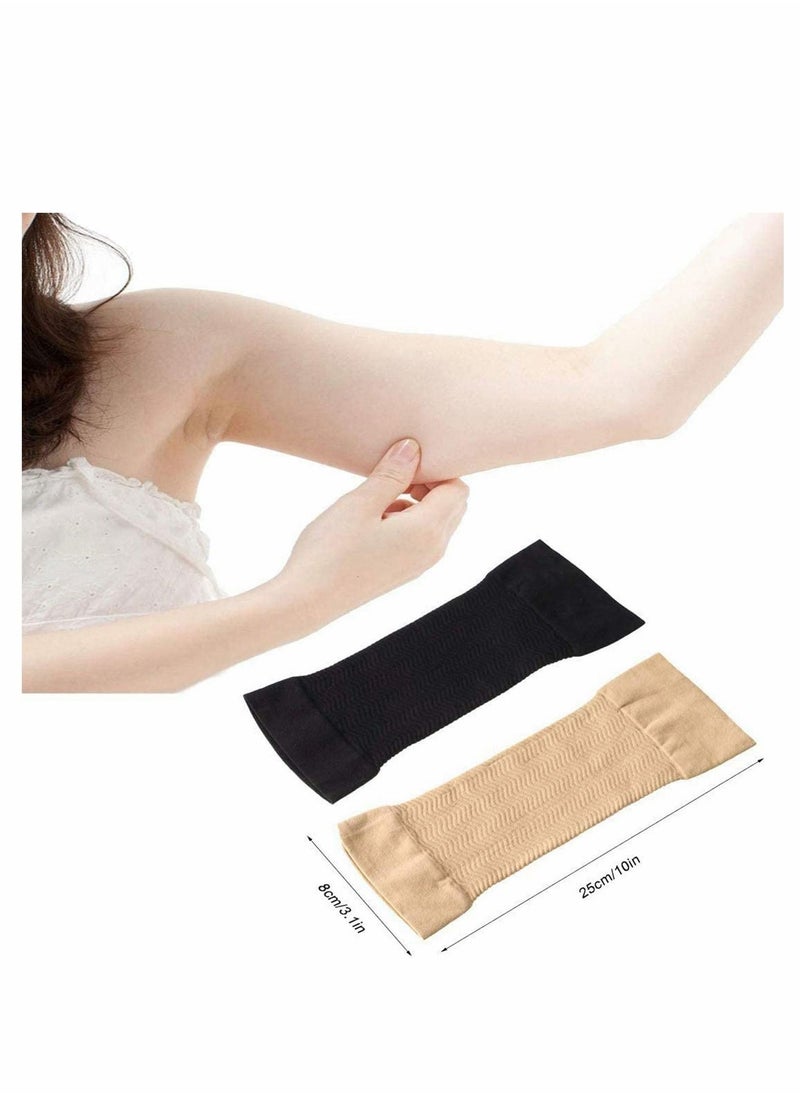 2 Pairs Slimming Compression Arm Shaper Burn Fat Weight Loss Arm Former Fat Buster Off Cellulite Slimming Wrap Belt Band for Women Lady Girls (Black and Flesh Color)