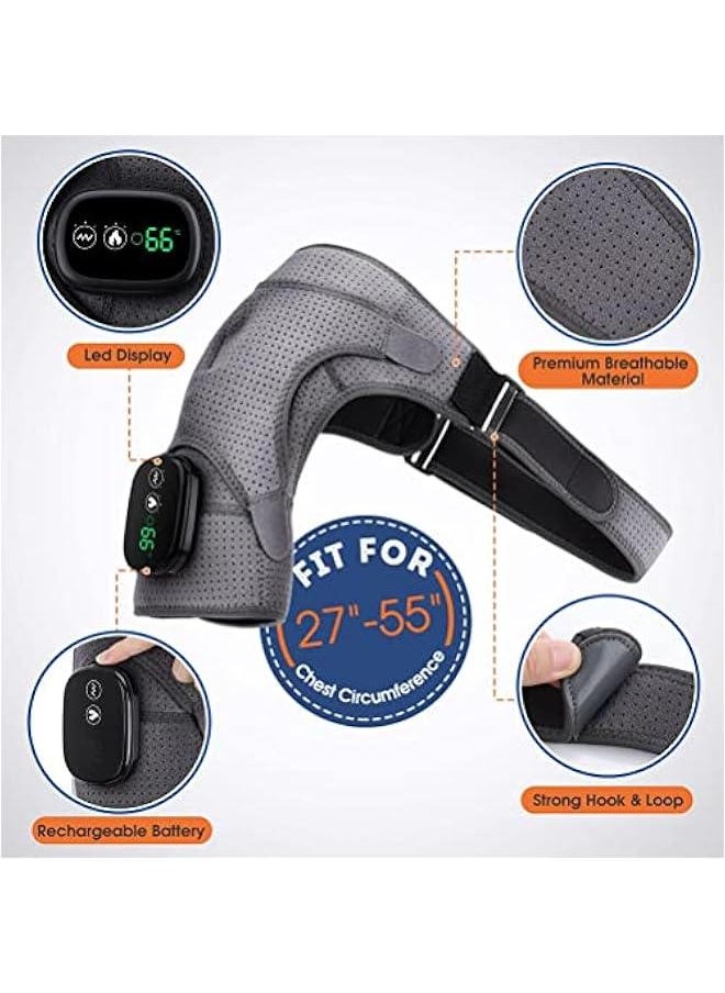 Massager Heating Shoulder Wrap Heated Pad with 3 Vibration Temperature Settings Adjustable Brace with LED Display (A)