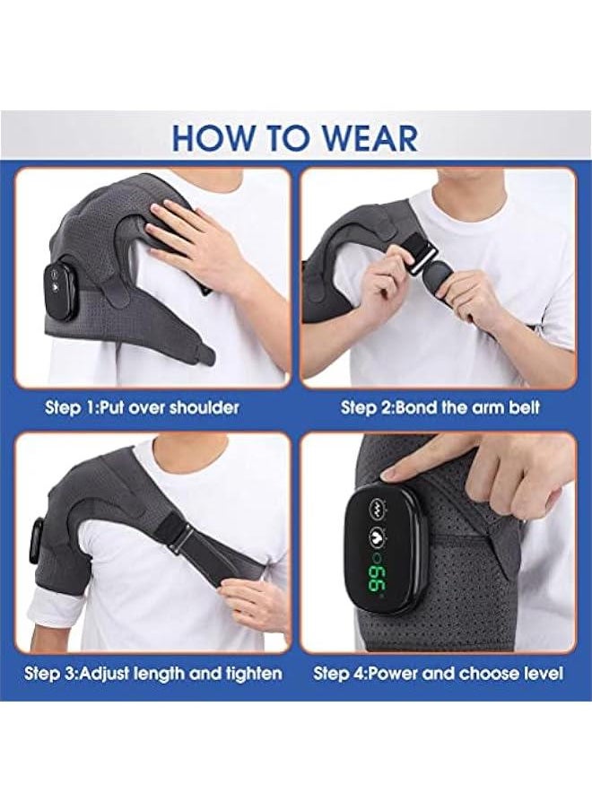 Massager Heating Shoulder Wrap Heated Pad with 3 Vibration Temperature Settings Adjustable Brace with LED Display (A)