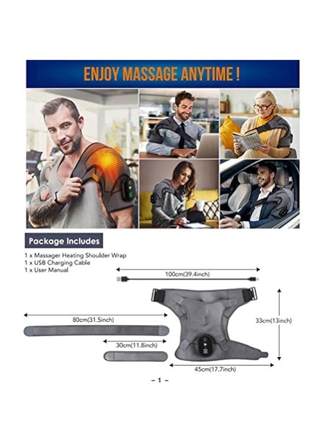 Massager Heating Shoulder Wrap Heated Pad with 3 Vibration Temperature Settings Adjustable Brace with LED Display (A)