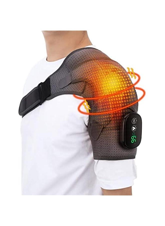 Massager Heating Shoulder Wrap Heated Pad with 3 Vibration Temperature Settings Adjustable Brace with LED Display (A)