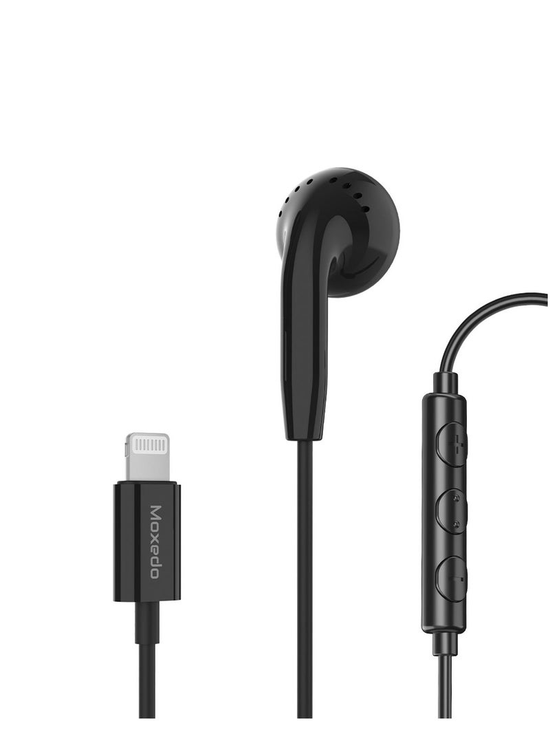 Moxedo Mono Stereo Earphone Lightning Connector Earphone In-Line Remote, Built-in Microphone Compatible for iPhone 14/13/12/11 Pro Max/X/XS Max/XR - Black