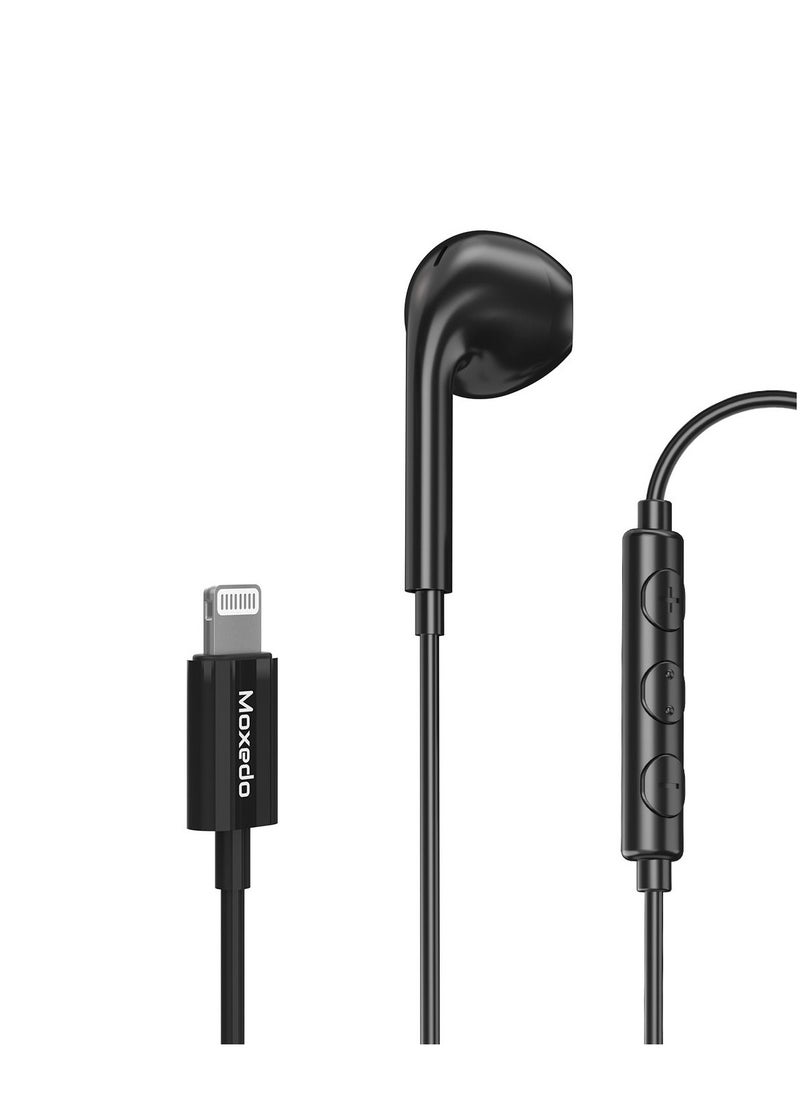 Moxedo Mono Stereo Earphone Lightning Connector Earphone In-Line Remote, Built-in Microphone Compatible for iPhone 14/13/12/11 Pro Max/X/XS Max/XR - Black