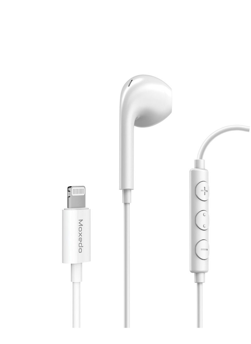 Moxedo Mono Stereo Earphone Lightning Connector Earphone In-Line Remote, Built-in Microphone Compatible for iPhone 14/13/12/11 Pro Max/X/XS Max/XR - White