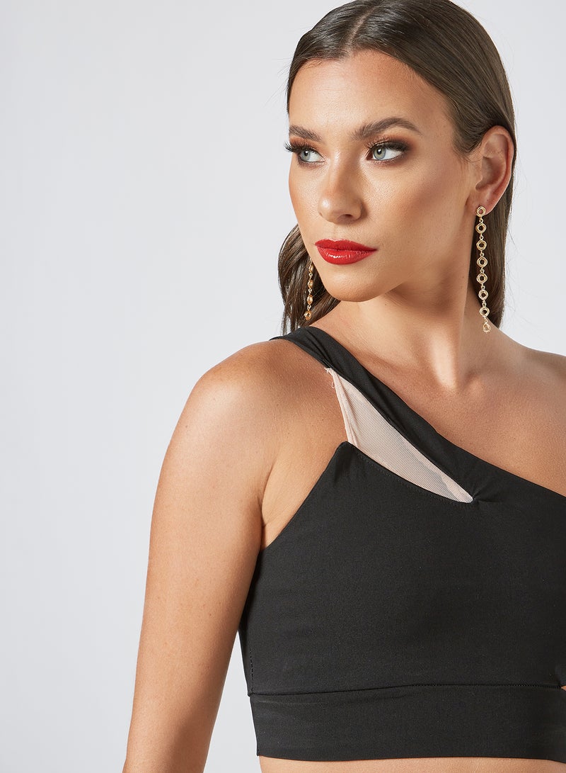 One Shoulder Crop Top Black