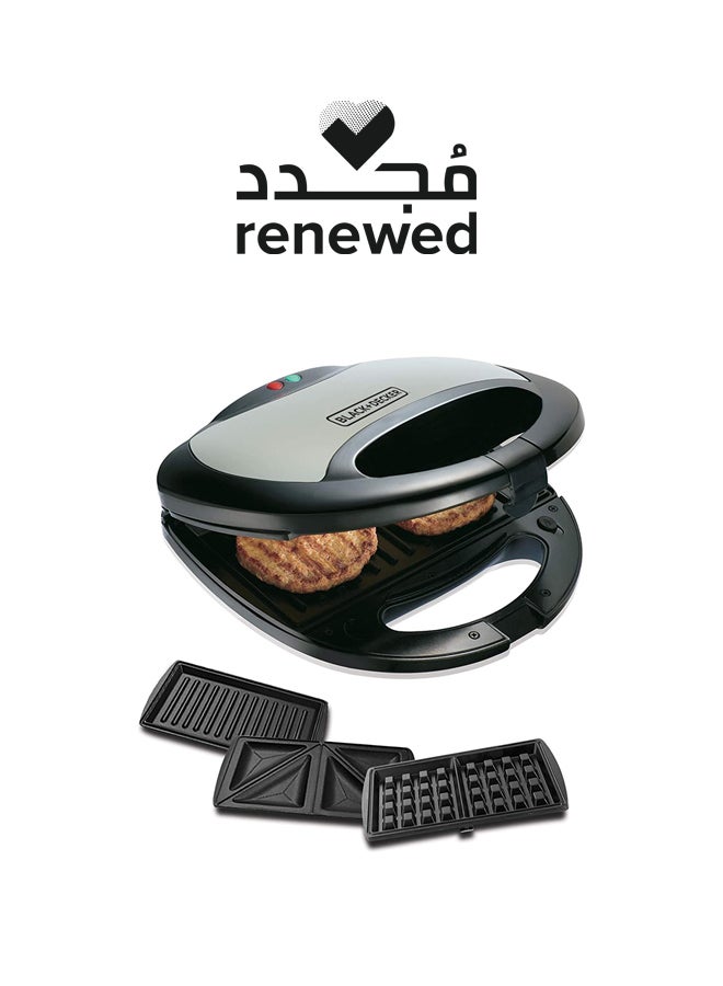 Renewed - Sandwich Maker + Grill Maker + Waffle Maker Non-Stick 2 Slot (Damaged Box) 750 W TS2090-B5 Black