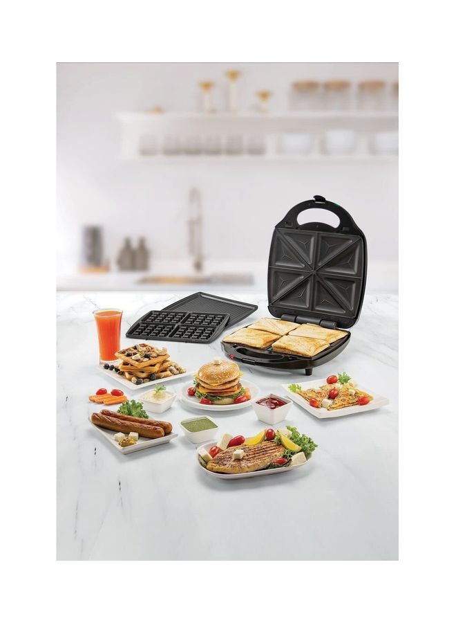 Renewed - 3-in-1 4 Slice Sandwich & Waffle Maker (Damaged Box) 1400 W TS4130-B5 Black