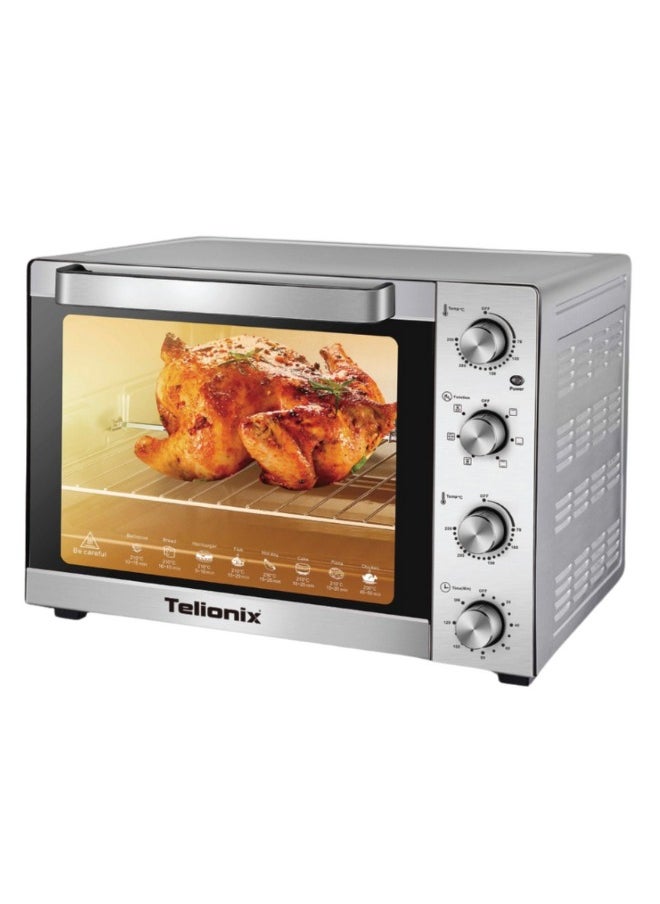 Telionix Electric Oven TEO2902, 70L Capacity, 2200W, Full S/S Body, 120-Min Timer with Bell Ring, Adjustable 70-250°C, 4 S/S Heating Elements, Convection, Rotisserie & Lamp