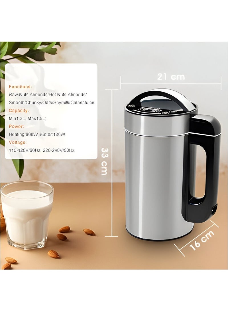 Nut Milk Machine with Built in Strainer, Your Sustainable Vegan Kitchen Companion, Stainless Steel Plant Milk Maker for Lactose Free Milk, Almond Milk, Soy Milk, Oat Milk, Cashew Milk, Coconut Milk & More. 5 to 6 Cups Capacity 220 V