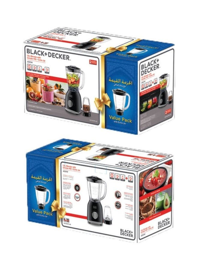 Renewed - Blender With 2 X Blender Jars & Grinder Mill (Damaged Box) 1 L 400 W BX365PR-B5 Black