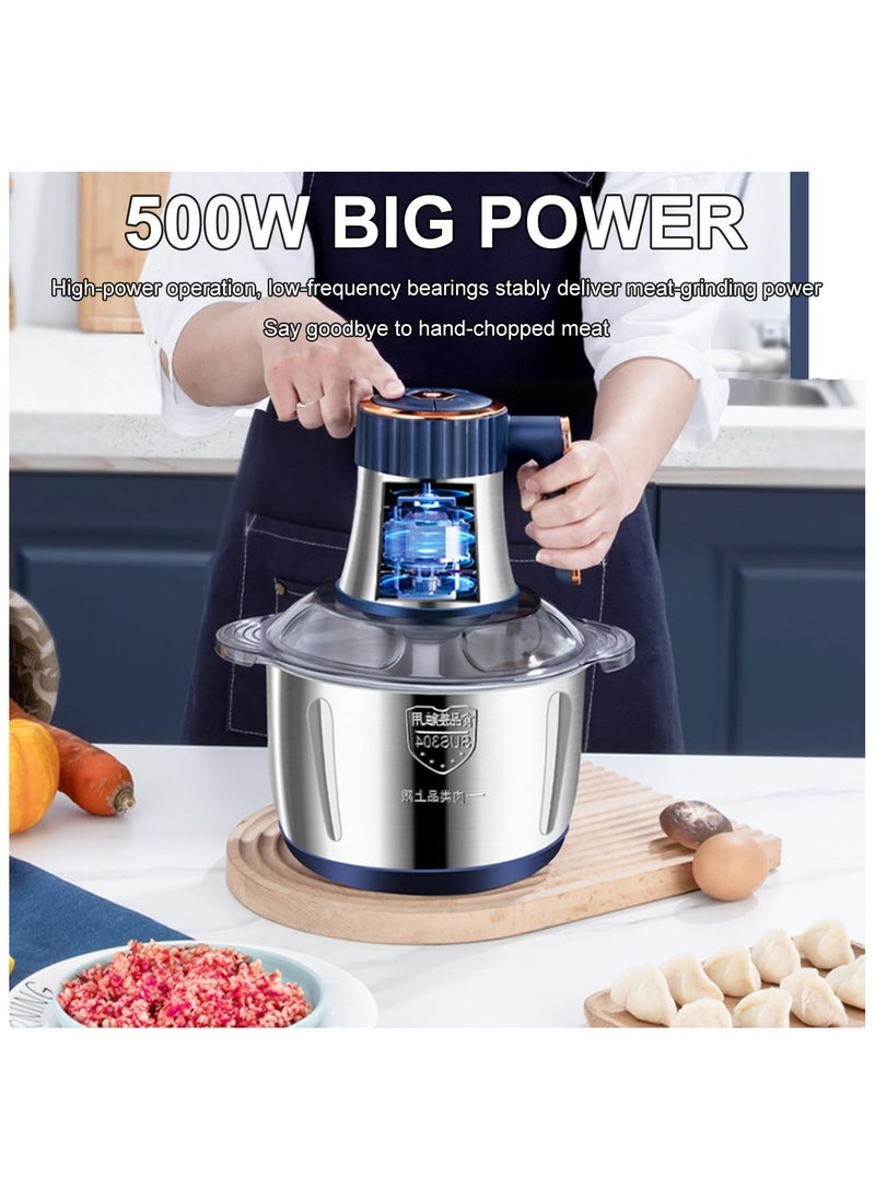 500W Meat Grinder Electric, Food Processor Onion Vegetable Garlic Chopper Electric 6 Blades 5L Robust Stainless Steel Bowl