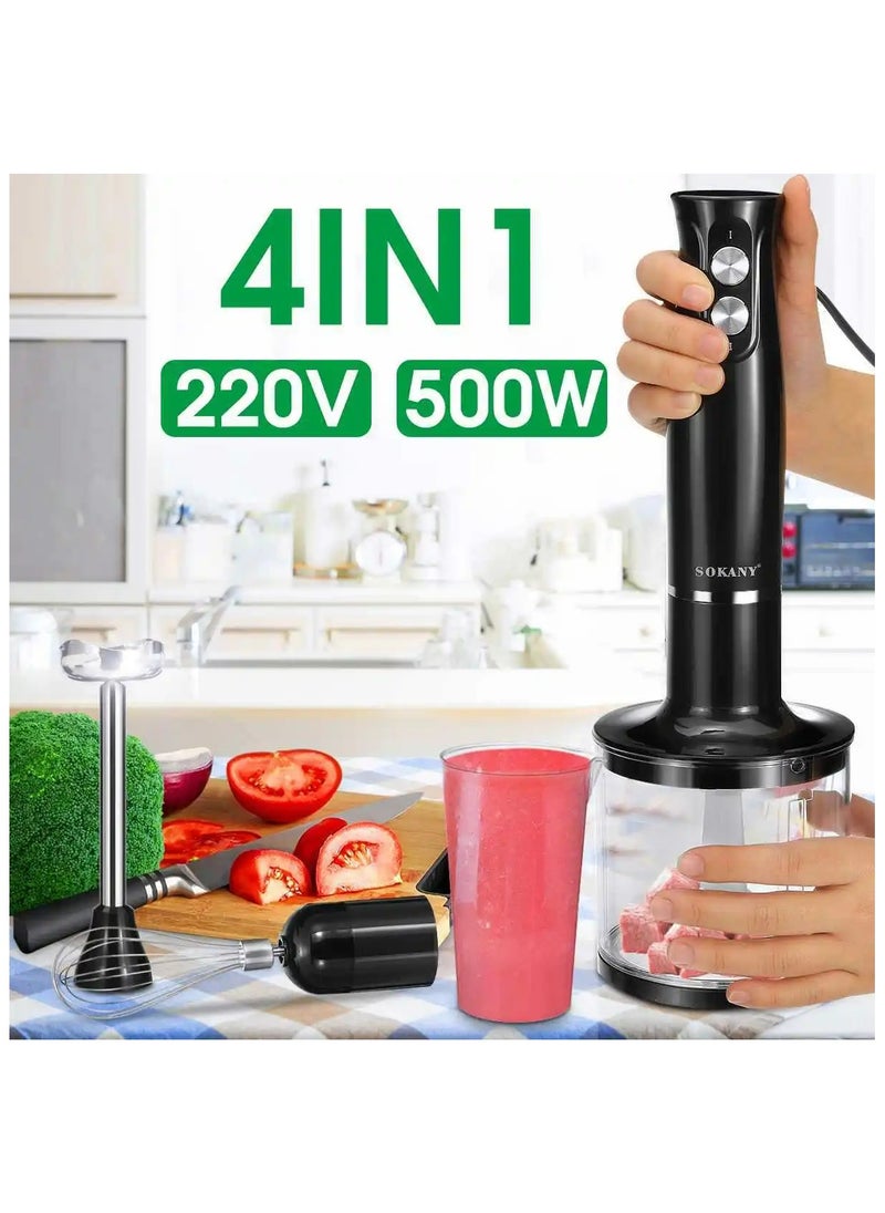 4-in-1 Hand Blender, Electric immersion blender with whisk, chopper bowl and cup for baby food, smoothies, shakes, shakes, sauces