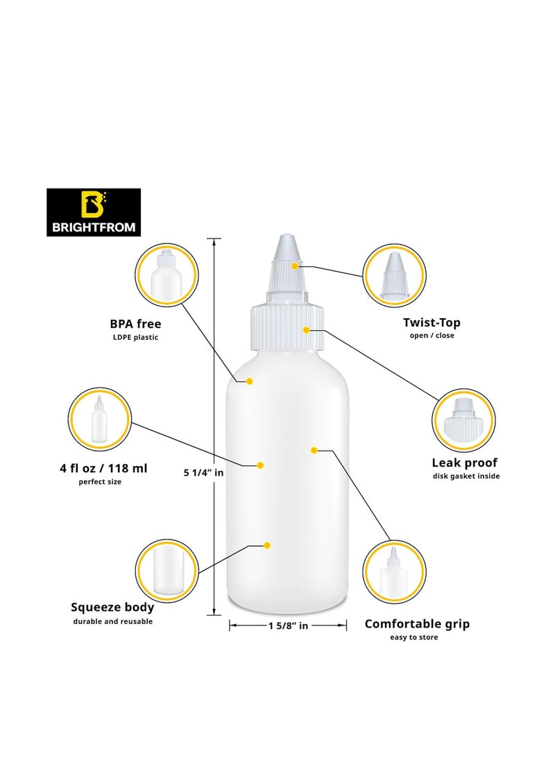 BRIGHTFROM Twist Top Applicator Bottles, Squeeze 4 OZ Empty Plastic Bottles, Refillable, Open/Close Nozzle - Multi Purpose (Pack of 2)