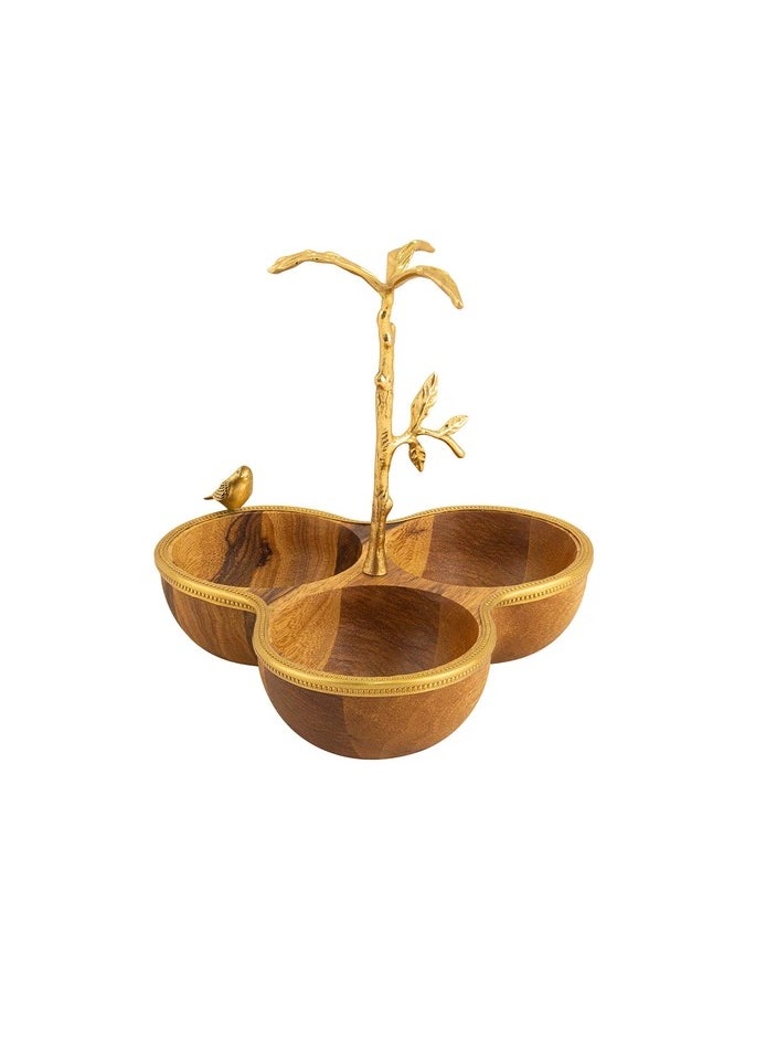 Birdy -Elegant Nut 3 Wood & Brass Bowls