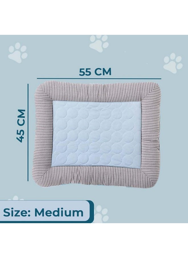 Rectangular Dog & Cat Bed|Yarn Dyed Oxford Cloth|Nylon And Polyester With Cotton Filling|Self-Cooling Bed For Dog & Cat|Small Light-Weight & Durable Dog Bed|Zqcj005B-M|Blue