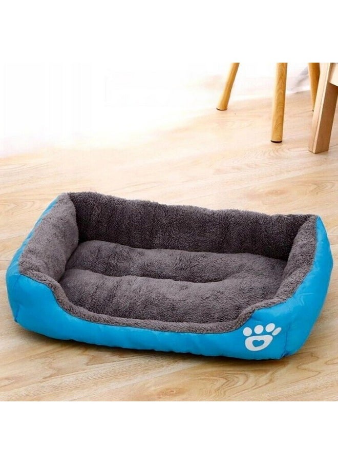 Dog & Cat Bed|Super Soft Plush Top Pet Bed|Oxford Cloth With High-Quality Polyester Filling|Machine Washable Dog Bed|Rectangular Cat Bed With Rise-Edge Pillow|Qy036B-S|Sky Blue