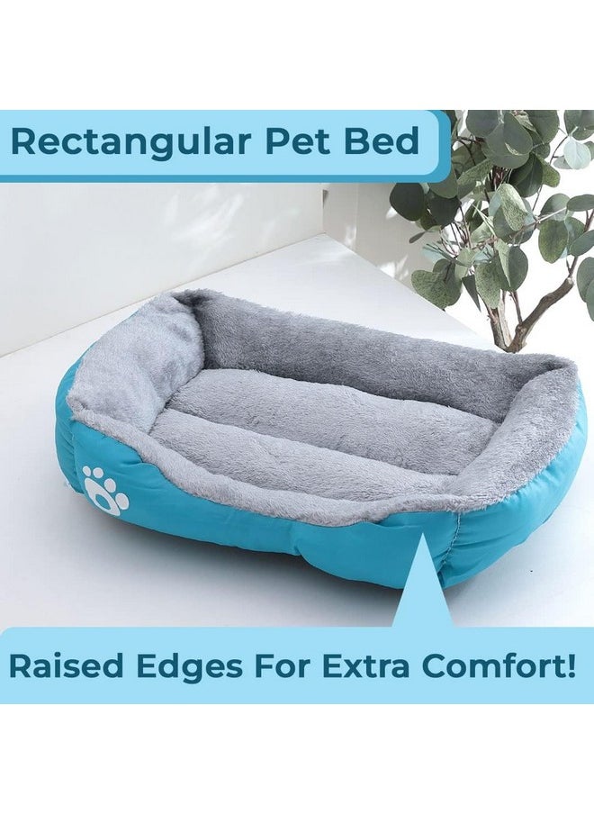 Dog & Cat Bed|Super Soft Plush Top Pet Bed|Oxford Cloth With High-Quality Polyester Filling|Machine Washable Dog Bed|Rectangular Cat Bed With Rise-Edge Pillow|Qy036B-S|Sky Blue