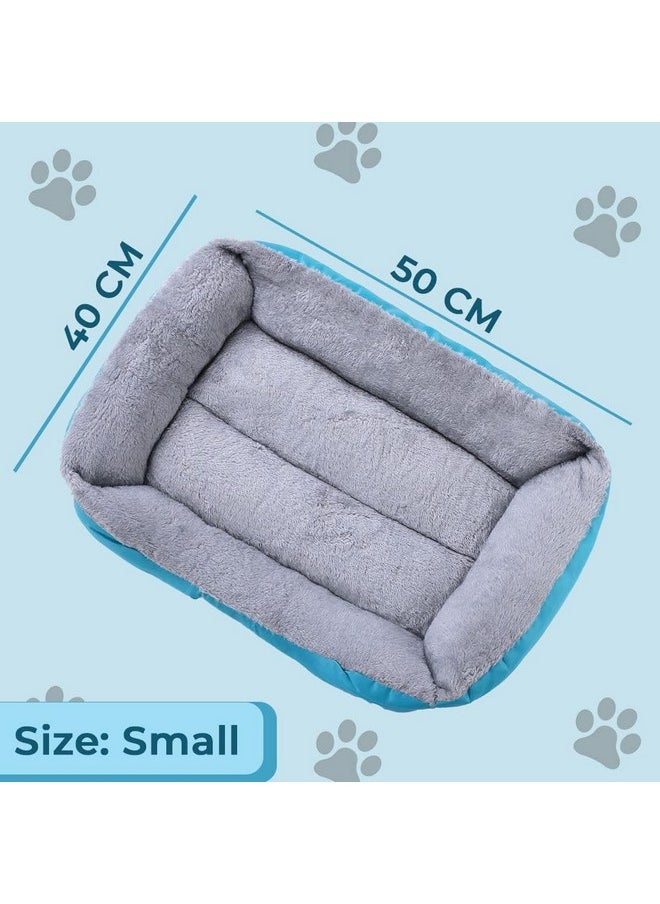 Dog & Cat Bed|Super Soft Plush Top Pet Bed|Oxford Cloth With High-Quality Polyester Filling|Machine Washable Dog Bed|Rectangular Cat Bed With Rise-Edge Pillow|Qy036B-S|Sky Blue