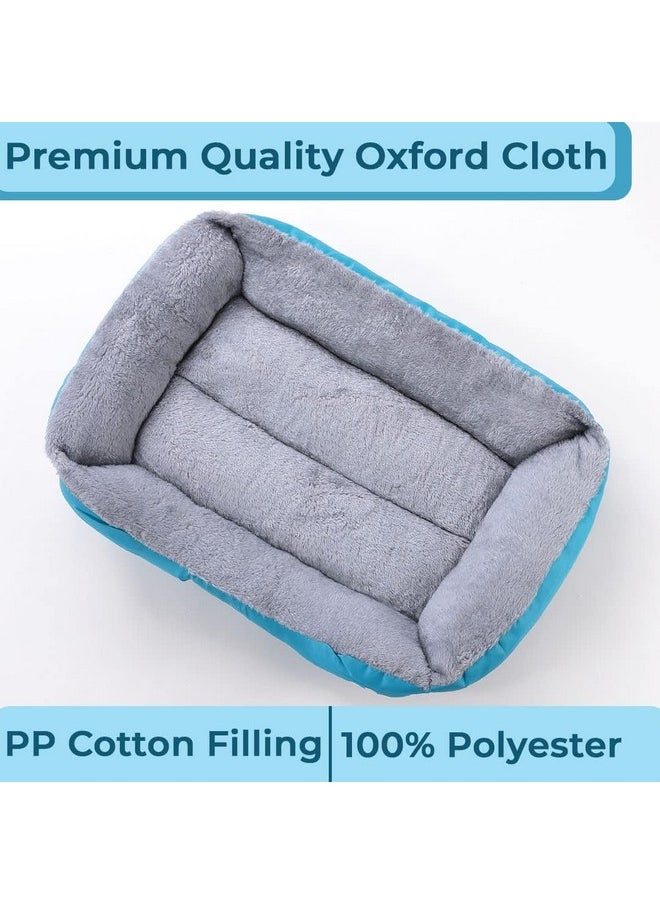 Dog & Cat Bed|Super Soft Plush Top Pet Bed|Oxford Cloth With High-Quality Polyester Filling|Machine Washable Dog Bed|Rectangular Cat Bed With Rise-Edge Pillow|Qy036B-S|Sky Blue