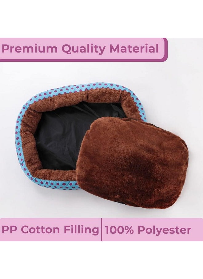 Dog & Cat Bed|Soft Plush Top Pet Bed|Oxford Cloth With High-Quality Polyester Filling|Medium Washable Dog Bed|Circular Cat Bed With Rise-Edge Pillow|Qy039Bc-M|Blue & Coffee