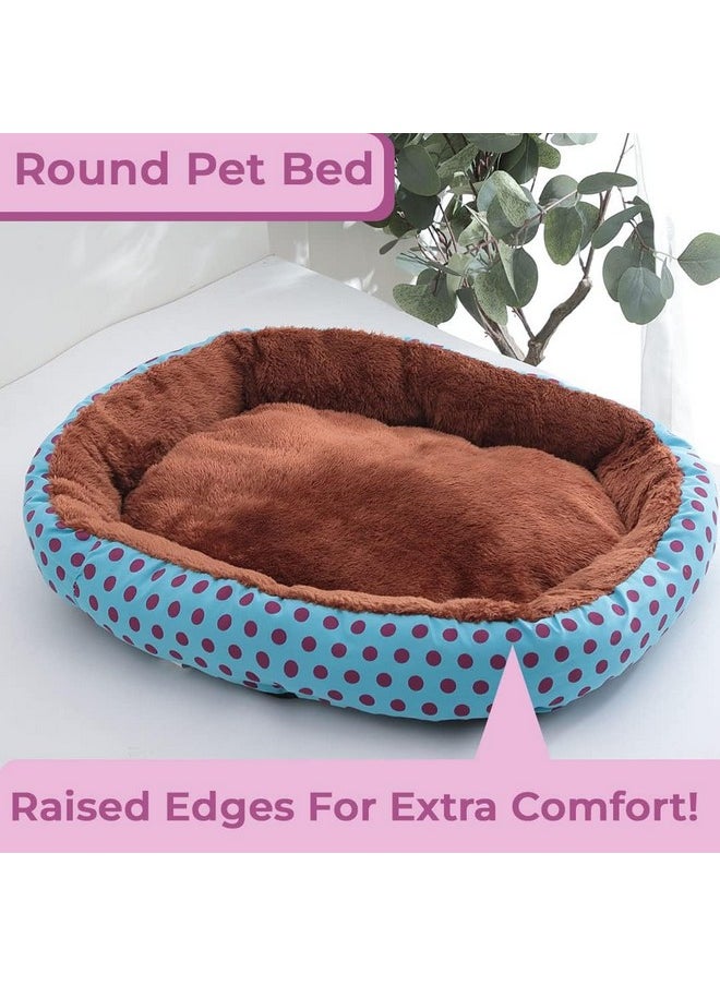 Dog & Cat Bed|Soft Plush Top Pet Bed|Oxford Cloth With High-Quality Polyester Filling|Medium Washable Dog Bed|Circular Cat Bed With Rise-Edge Pillow|Qy039Bc-M|Blue & Coffee