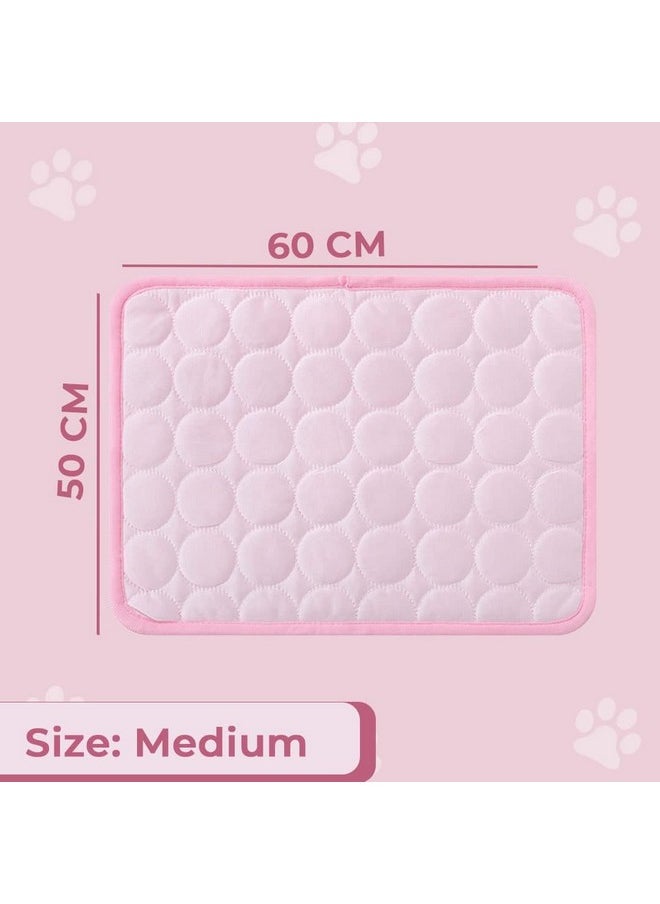 Rectangular Dog & Cat Bed|Premium Cool Ice Silk With Polyester With Bottom Mesh|Multi-Utility Self-Cooling Pad For Dog & Cat|Light-Weight & Durable Dog Bed|Zqcj001P-M|Pink