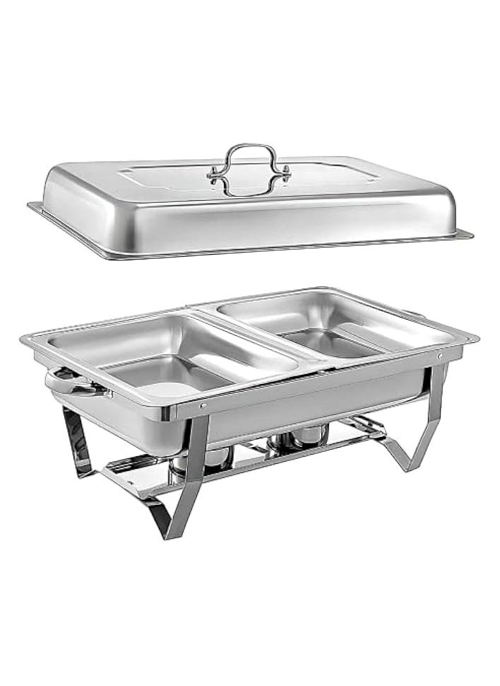 12-litre Double Compartment Chafing Dish | Stainless Steel Food Warmer | Food Warmer with Fuel Holder | Buffet Server | Food Warmer| Warming Tray | Hot Plate | Chafer