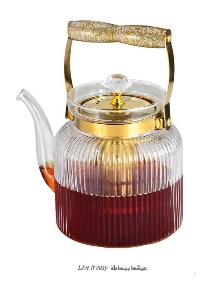 Traditional Arabic Glass Tea Pot – 1100ml Heat-Resistant Borosilicate Glass Infuser Kettle with Safe Stove-Top Design, Steel Handle, and Classic Arabic Aesthetic – Perfect for Tea, Coffee, and Gifting