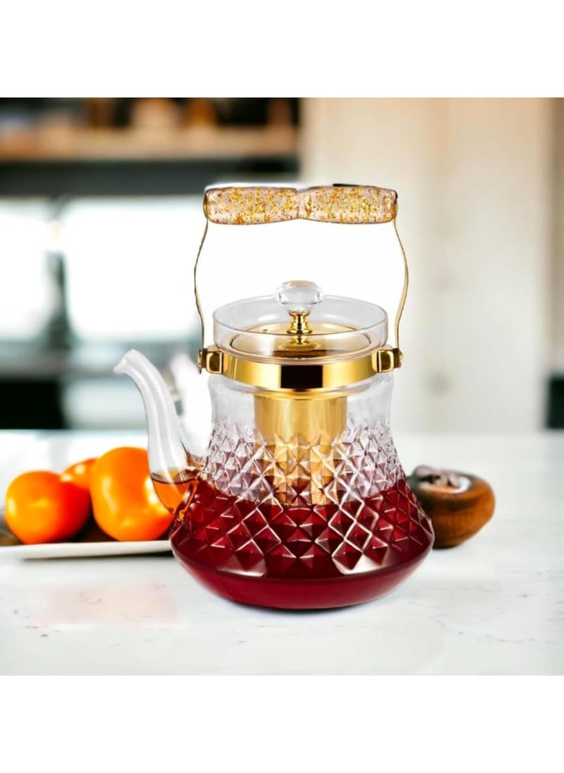 Traditional Arabic Glass Tea Pot – 1.2L Heat-Resistant Stove-Top Safe Borosilicate Glass Kettle with Steel Handle and Classic Arabic Design – Ideal for Tea, Coffee, and Gifting