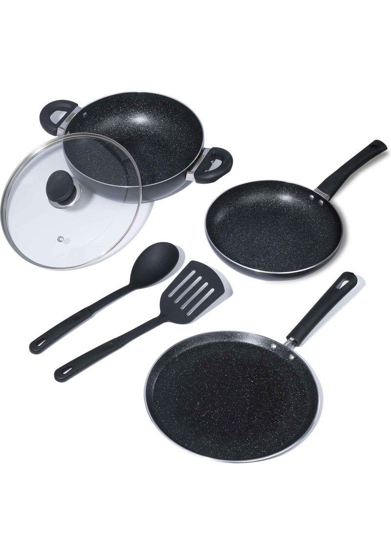 HOMEWAY 6-Piece Marble Cookware Set – Nonstick, Durable, Scratch-Resistant, Induction Compatible Pots and Pans