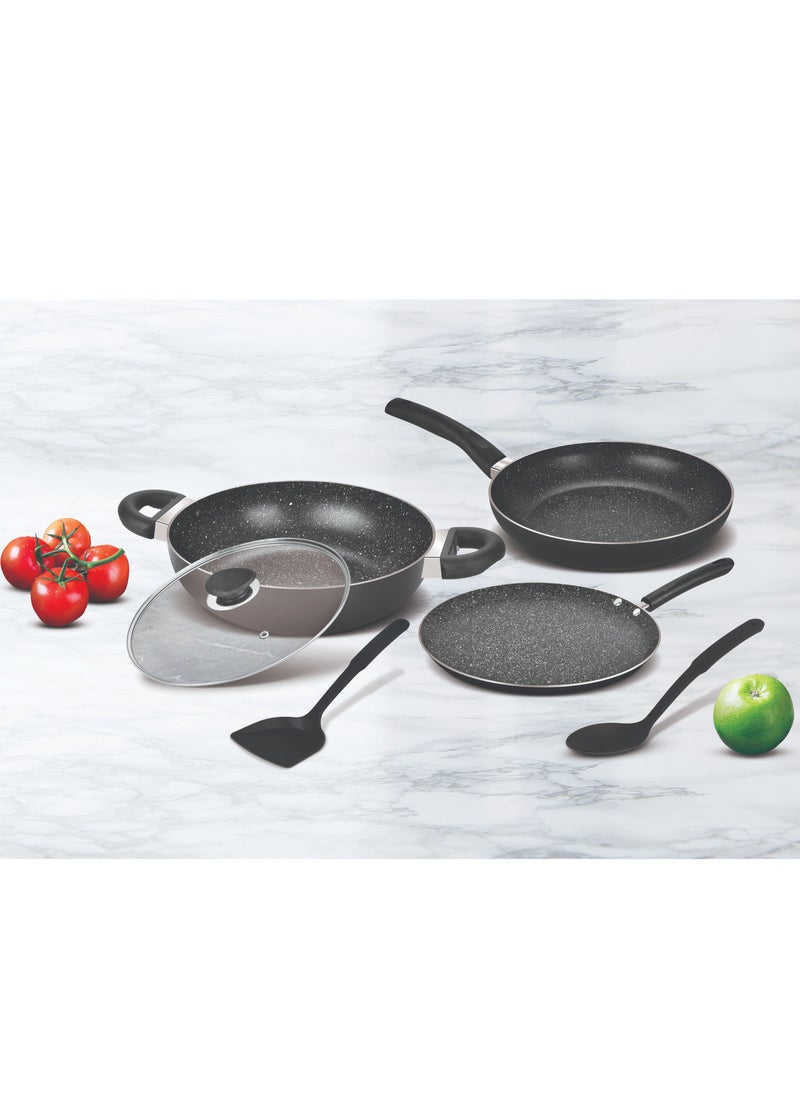 HOMEWAY 6-Piece Marble Cookware Set – Nonstick, Durable, Scratch-Resistant, Induction Compatible Pots and Pans