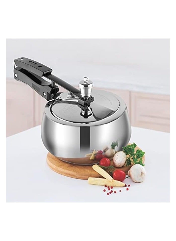 Stainless Steel Inner Lid 1.5 Litres Pressure Cooker| SS 18/8 Induction and Gas Stove Cooker | ISI Certified| SAS Bottom |Handi Shape|Sturdy Handle|Small Cooker