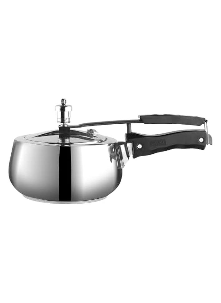 Stainless Steel Inner Lid 1.5 Litres Pressure Cooker| SS 18/8 Induction and Gas Stove Cooker | ISI Certified| SAS Bottom |Handi Shape|Sturdy Handle|Small Cooker