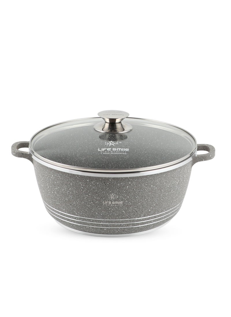 28cm (6.7 Liter) LIFE SMILE Cooking Pot | aluminum Soup Pot With Glass Lid | 100% PFOA Free, Fixed Handle | Multi Layer Non-Stick Granite Coating | oven safe