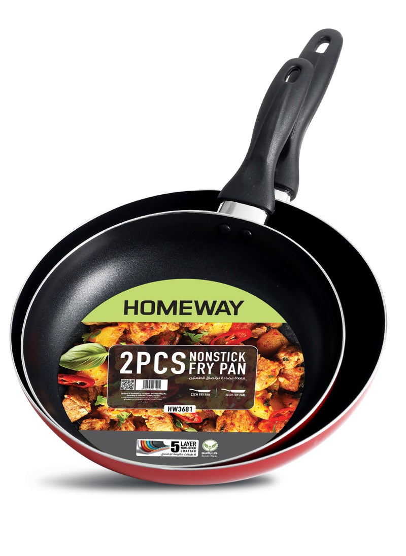 HOMEWAY Nonstick Frypan Set - 2 Pcs (22cm & 26cm) | Durable Nonstick Cookware for Everyday Cooking | Fry Pan Combo for Gas & Induction Stoves