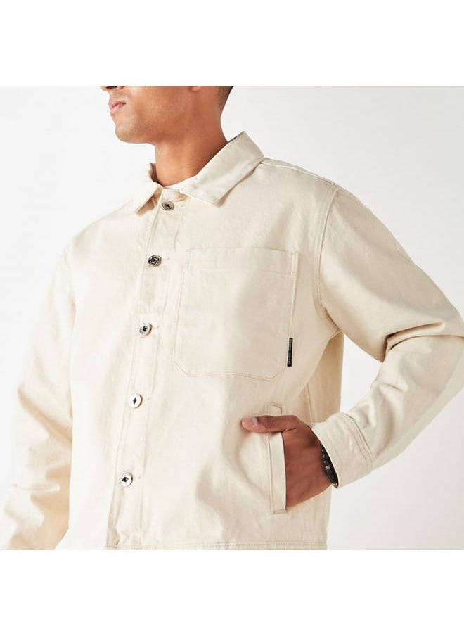 Lee Cooper Solid Denim Jacket with Long Sleeves and Pockets