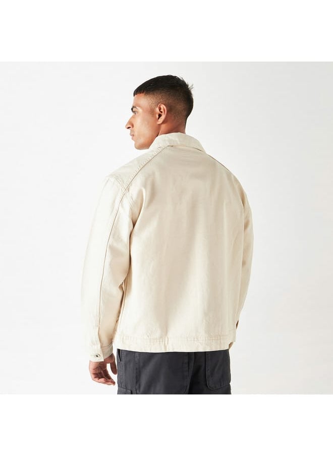 Lee Cooper Solid Denim Jacket with Long Sleeves and Pockets